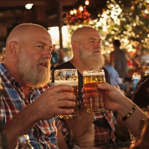 Bald Men Enjoying Beers: Golden Hour Moments