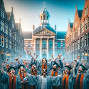 Diverse Group of PhD Students Cheering | University in The Netherlands