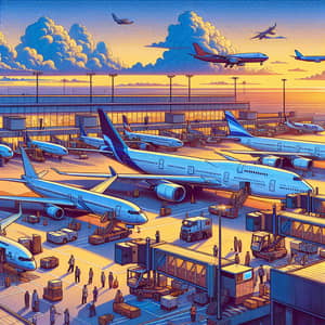 Airlines at Sunset: A Global Airport Scene