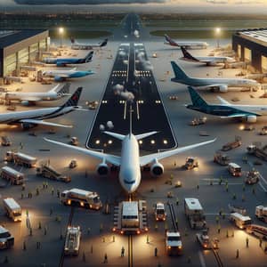 Airlines at an Urban Airport: Aerial Runway View