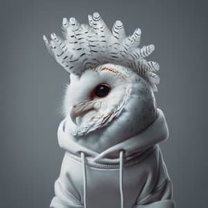 Fashionable White Owl with Mohawk and Hoodie