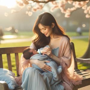 South Asian Mother Nursing Baby in Peaceful Park | Heartwarming Scene