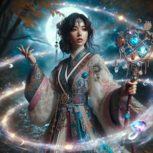 Enchanting Female Sorcery in a Moonlit Glade