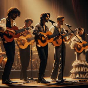 Musical Group Performance with Diverse Members on Stage