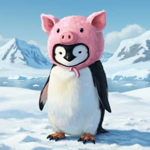 Adorable Penguin in a Pig Hat