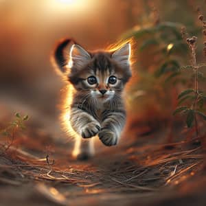 Playful Kitten Running in the Wilderness