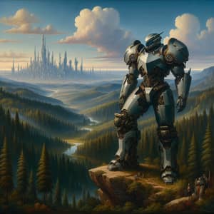 Futuristic Armored Warrior Landscape Painting