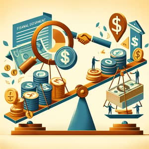 Financial Acquisition Process with Currencies and Handshake Symbol