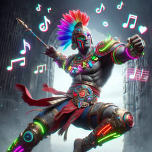 Hispanic TikTok Warrior in Vibrant Armor - Dynamic Pose