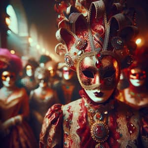 Captivating Venetian Masquerade with Red Mask