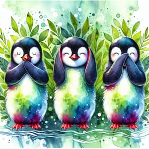 Whimsical Watercolor Penguins: Nature-Inspired Art