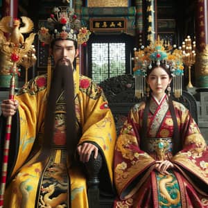 Traditional Chinese King and Queen in Majestic Attire