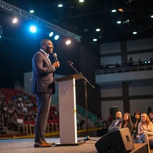 Realistic Keynote Speaker Photos On Stage