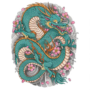 Majestic Dragon Tattoo Design with Cherry Blossoms