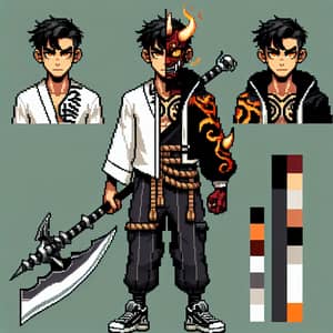 Pixel Art Sprite: Half Human Half Oni with Glaive