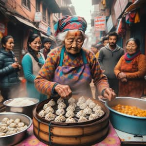 Nepalese Grandma Selling Delicious Momos Street Food