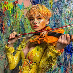 Dynamic Violin Art: A Vibrant Performance