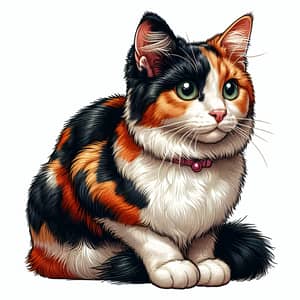 Vibrant Calico Pattern Domestic Cat | Green Eyes & Pink Collar