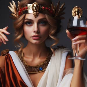 Ancient Greek Attire: Caucasian Woman Sipping Vermouth