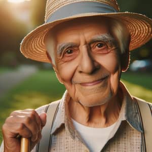 Wise Hispanic Man in Tranquil Park at Sunset