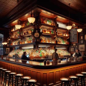 Traditional Style Bar Interior with Polished Dark Oak Bar Top