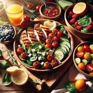 Healthy Meal with Grilled Chicken, Fresh Salad, and Berries