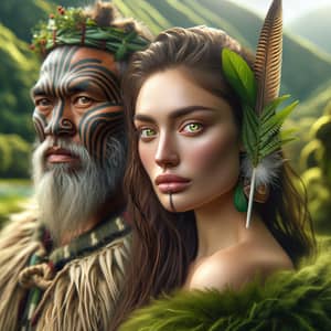 Vibrant Maori Culture Portrait in Lush Landscape