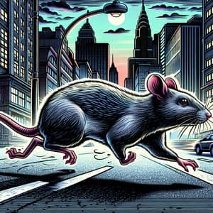 Energetic Rat Running in City Street - Comic Book Illustration