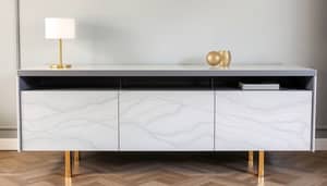 Modern Grey and White Buffet with Gold Legs