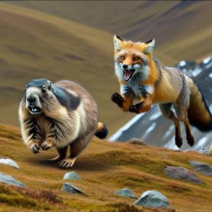 Scared Marmot Evading Tibetan Fox - Wildlife Chase Scene