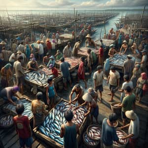 Bustling Fish Port with Diverse Marine Life | Market Hustle Scene