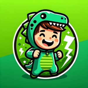 Boy Wearing Dinosaur Costume Logo - Animated Style Design