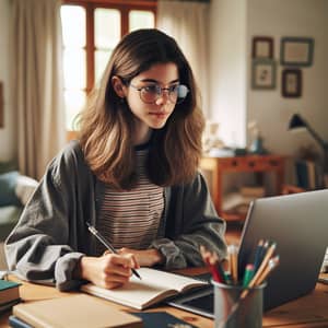 Spanish Teenage Female Student Engaged in Online Lesson