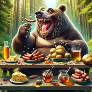 Hungry Bear's Picnic: A Humorous Caricature