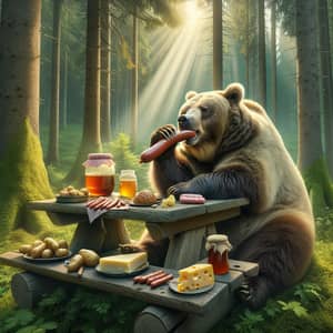 Exhausted Bear's Picnic: Feast in the Forest