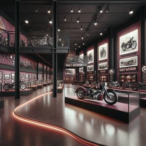 Harley Davidson Motorcycle Museum Interior in Burgundy and Black