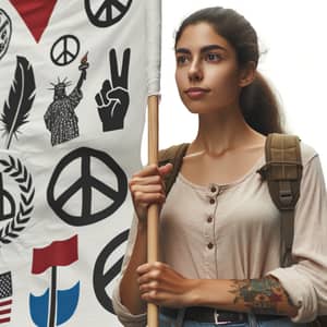 Hispanic Woman Leading Peaceful Anti-Fascist Movement