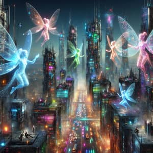 Futuristic City with Glittering Fairies & Handsome Vampires