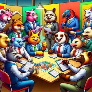 Playful Animals in Business Attire Team Meeting | Allocatability Trait