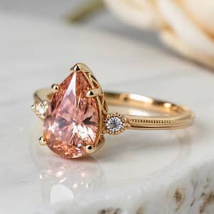 Peach Color Pear Shape Sapphire Ring Creation