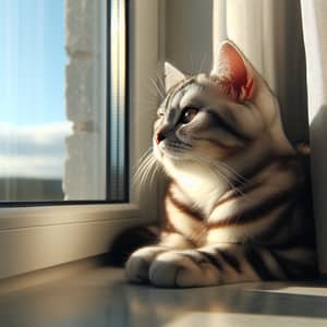 Relaxed Domestic Cat Enjoying Sun from Windowsill