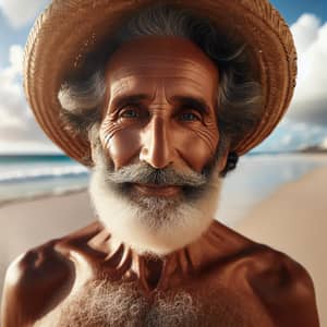 Shirtless Elderly Arab Man on Sandy Beach