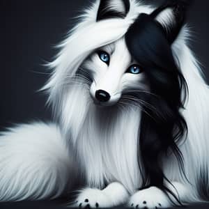 Mystical White Fox Figure with Jet-Black Mane