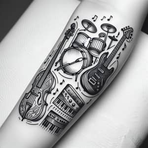 Elegant Line Tattoo: Musical Instruments Design