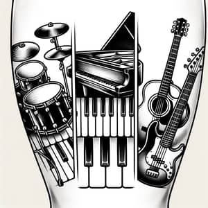 Black and White Tattoo Sketch of Musical Instruments