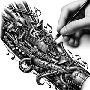 Dynamic Musical Instruments Pencil Sketch