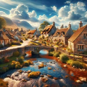 Quaint Village & Majestic Mountains | Serene Countryside Scene