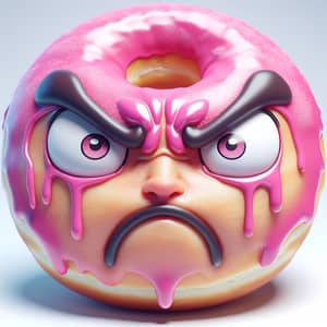 Angry Emotion Donut with Pink Glaze | Exaggerated Japanese Animation Style