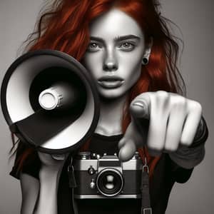 Fiery Red-Haired Girl with Megaphone | Punk Rock Attitude