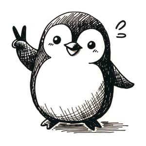 Cheerful Penguin Pen Drawing – Simple Art